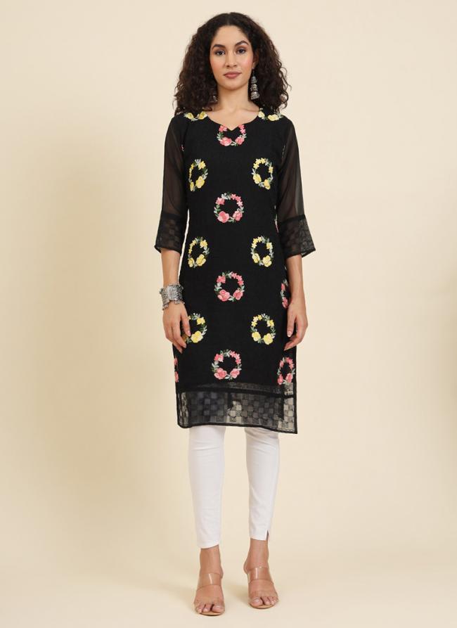 Georgette Black Festival Wear Lucknowi Chikankari Work Readymade Kurti